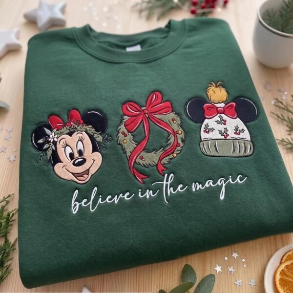 Embroidered Minnie Christmas Sweatshirt, Believe in the Magic Crewneck, Disneyland Christmas Shirt