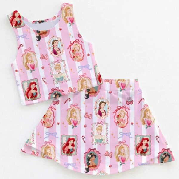 Disney Princess Christmas Tennis Dress Set, Holiday Crop Top & Skirt Outfit, Cute Christmas Matching Set