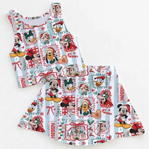 Disney Christmas Tennis Dress Set, Holiday Crop Top & Skirt Outfit, Cute Christmas Matching Set