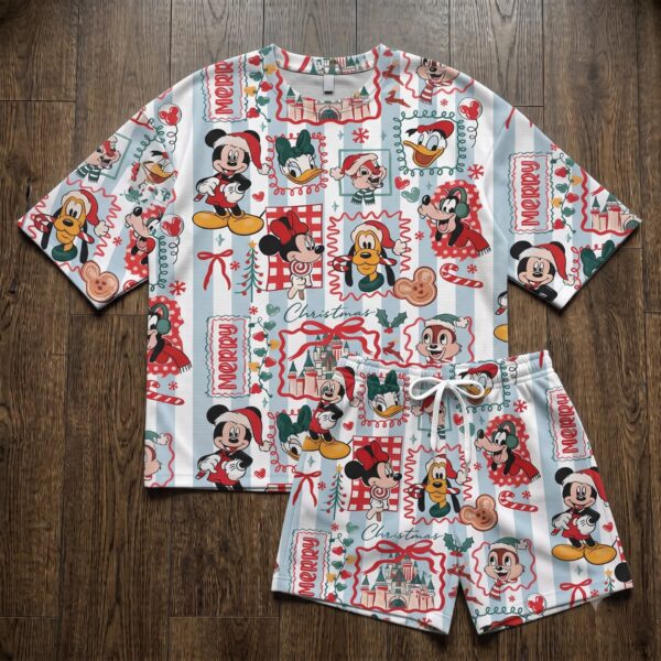Disney Mickey And Friends Christmas Loungewear Set, Mickey Christmas Shirt and Shorts, Theme Park Vacation Outfit