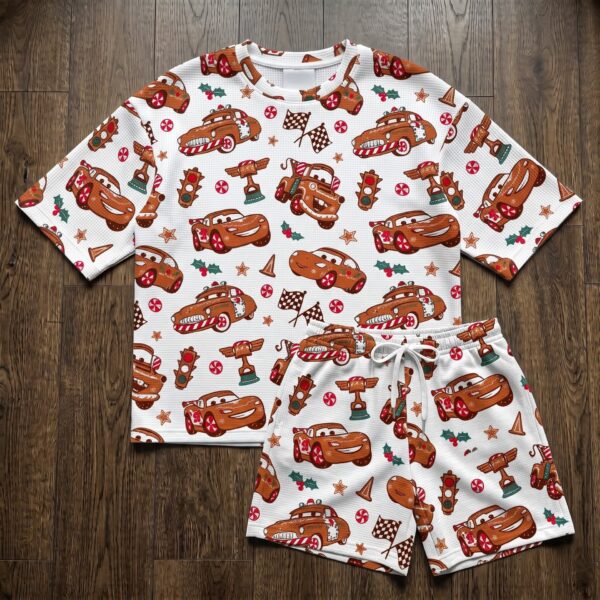 Disney Cars Gingerbread Loungewear Set, Lightning McQueen Christmas Shirt and Shorts, Theme Park Vacation Outfit
