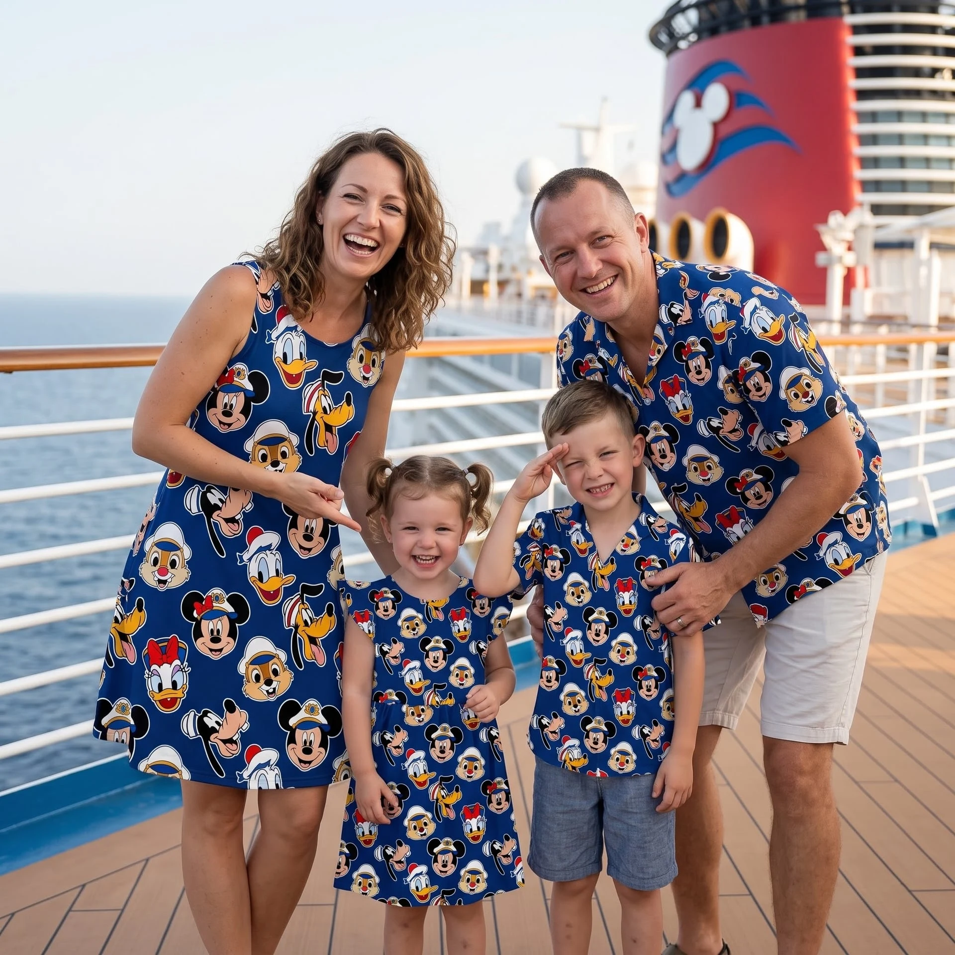 Disney Cruise Family Matching Outfits, Mickey Minnie Nautical Shirts and Dresses