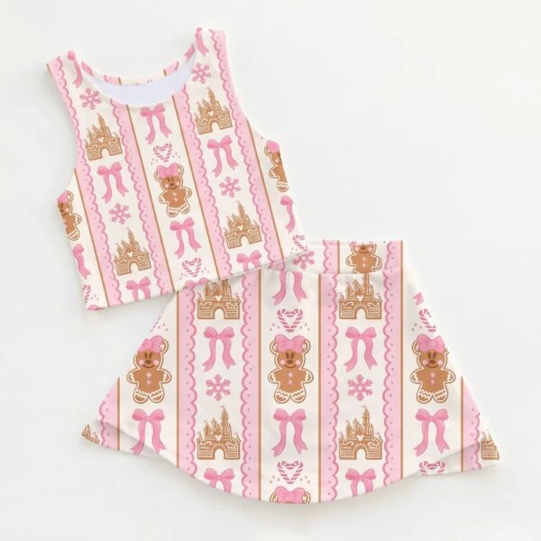 Disney Gingerbread Christmas Tennis Dress Set, Holiday Crop Top & Skirt Outfit, Cute Christmas Matching Set