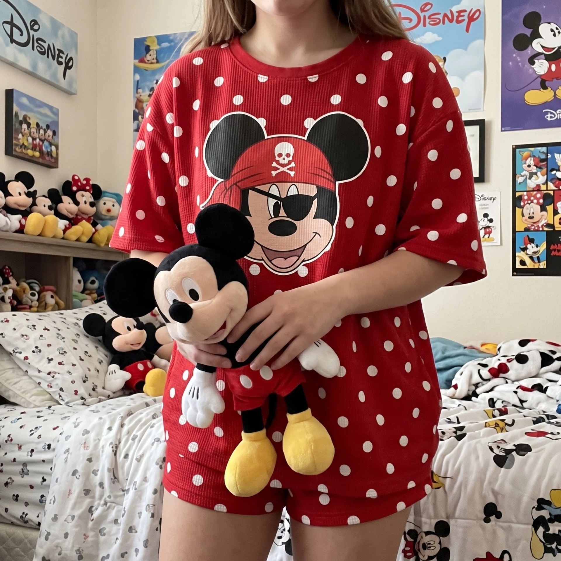 Disney Pirate Mickey Mouse Lounge Sets, Red Polka Dot Shirt and Shorts Set - Image 5