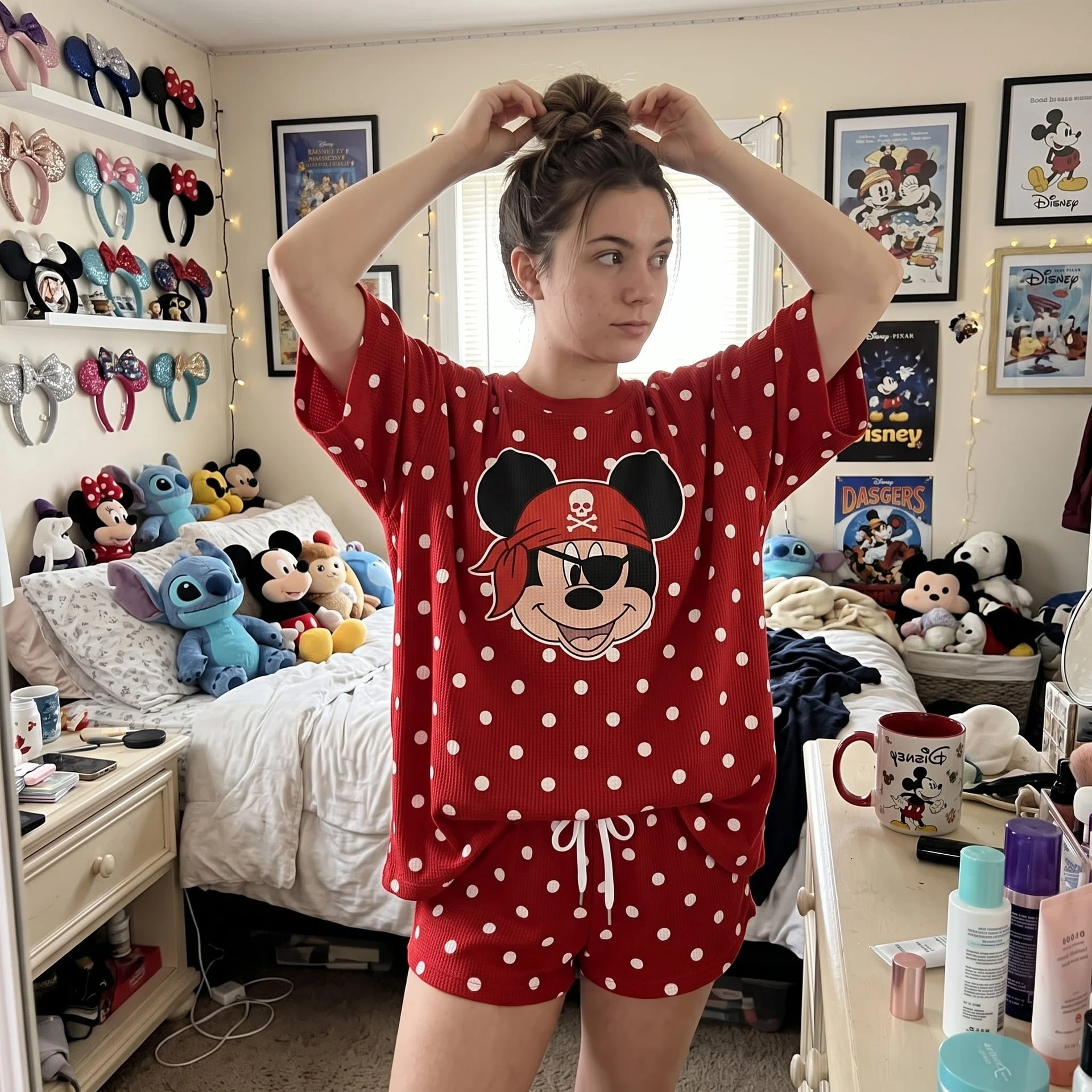 Disney Pirate Mickey Mouse Lounge Sets, Red Polka Dot Shirt and Shorts Set - Image 4