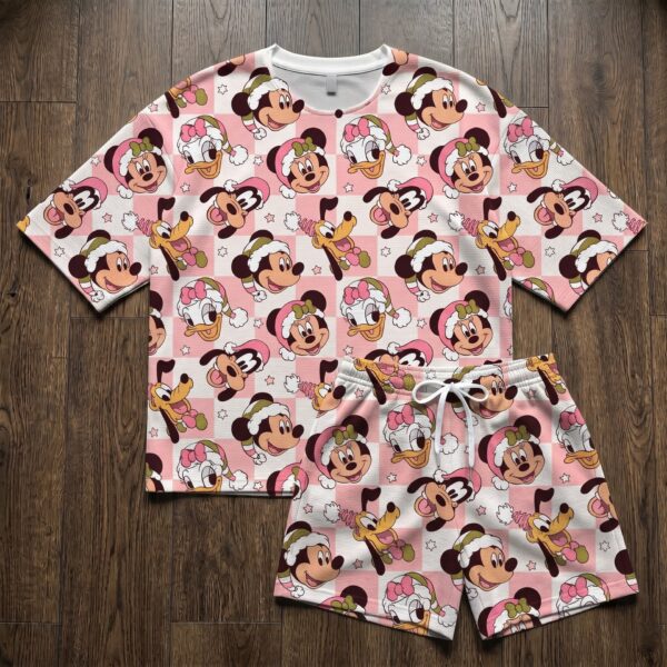 Disney Mickey Minnie Christmas Lounge Sets, Daisy Duck Donald Duck Goofy Pluto Pink Plaid Christmas Shirt and Shorts