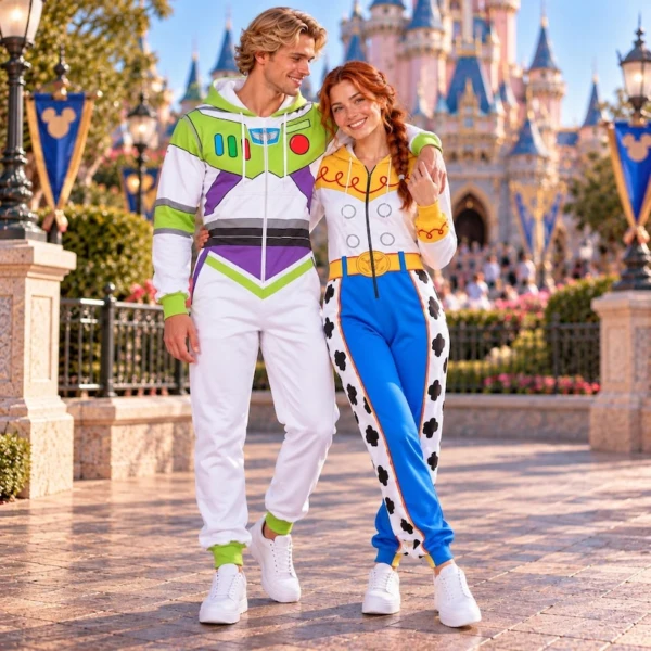 Toy Story Buzz Lightyear And Jessie Couple Costume Jumpsuit, Matching Zip Up Hooded Cosplay Outfit