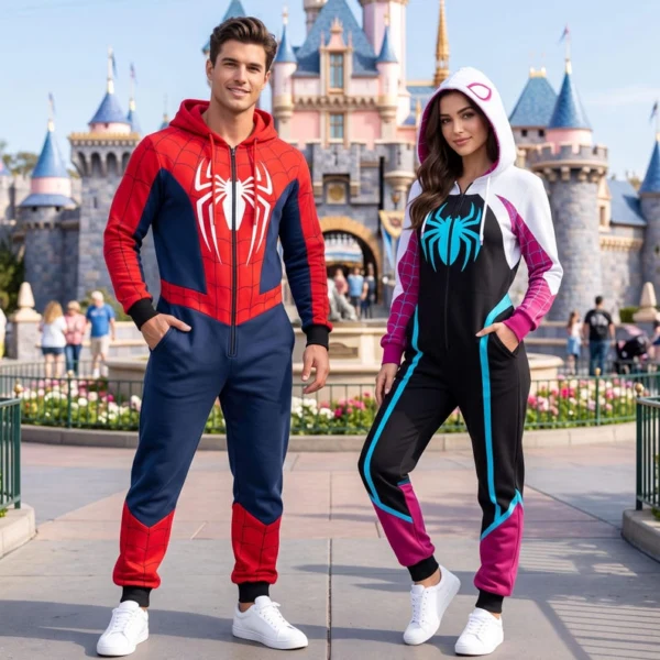 Christmas Spider Hero & Ghost Web Girl Costume Jumpsuit, Web Superhero Couple Cosplay